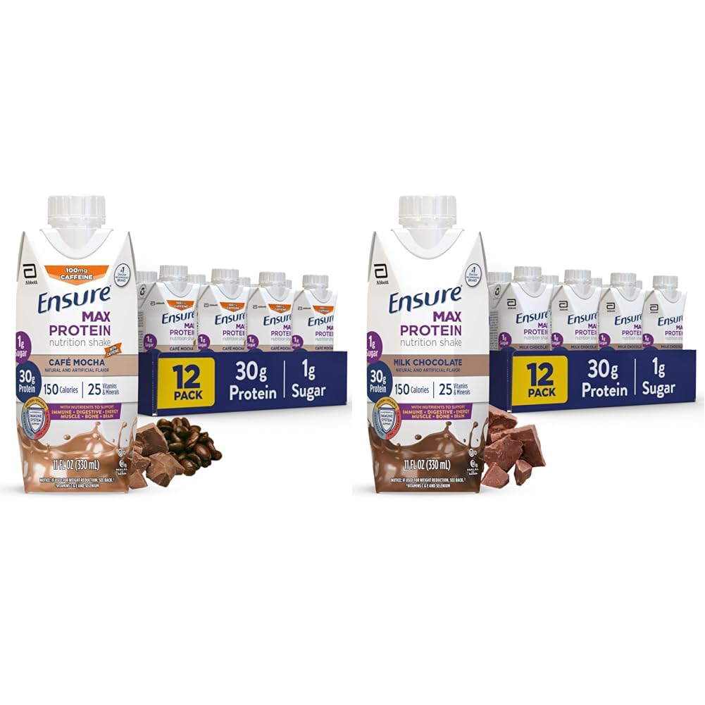 Nodrošināt Max Protein Nutritional Shake ar 30g Olbaltumvielām, 25 Vitamīniem un minerālvielām, 7 Flavors ieskaitot Cafe Mocha un Piena Šokolāde, iepakojumā 12, bez lipekļa
