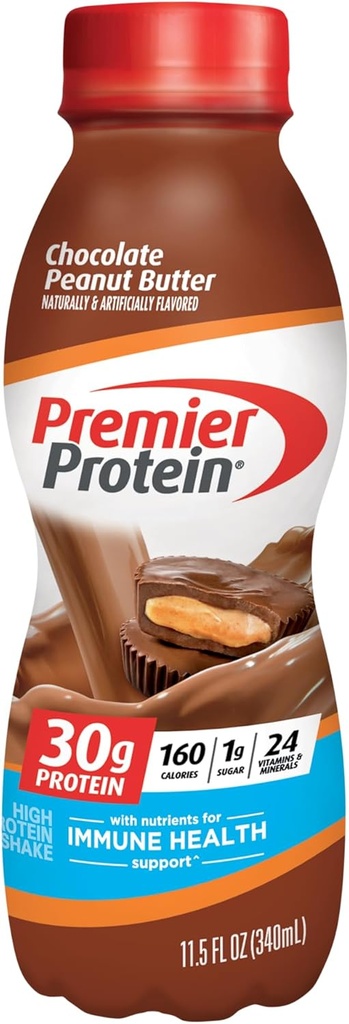 Premier Protein Shake, Chocolate Peanut Butter, 30g Protein, 1g Cukura, 24 Vitamīni un minerālvielas, Nutrients atbalstīt Imūnās veselības, 11, 5 Fl Oz