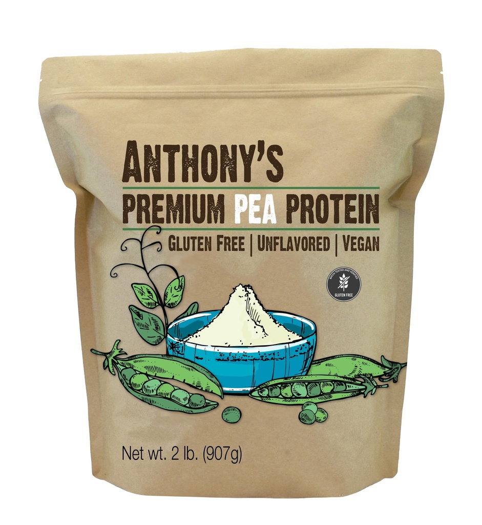 Anthony's Premium Pea Protein, 2 lb, augu bāzes, bez lipekļa, bez iekaisuma, vegan, Keto Friendly, izgatavots no zirņiem