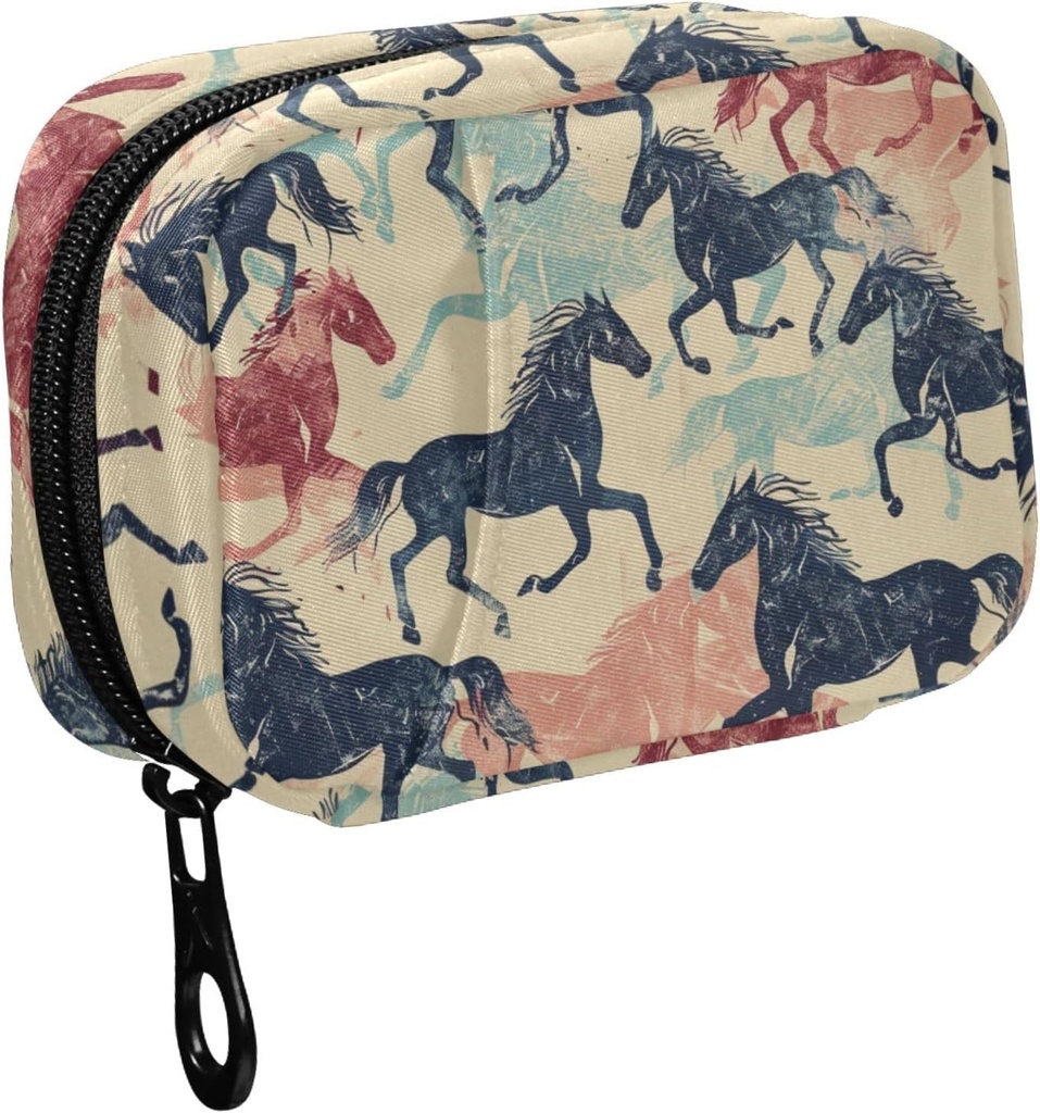 Fustylead Retro Krāsains Skriešanas Zirgs Silhouette Pill Organizators Purse, Nedēļas Portable Pill Box ar zipper uzglabāšanai Vitamīnus Zivju eļļas Zāles piedevas