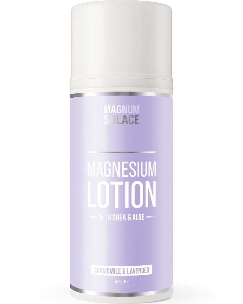 Magnum Solace Magnija losjons – Super Koncentrēts – Ražots ar Aloe un Shea – Leg Cramps, Sore Muskuļi & Locītavas, Atjaunošana – Drošs bērniem, Ražots ASV (Chamomile & Lavander)