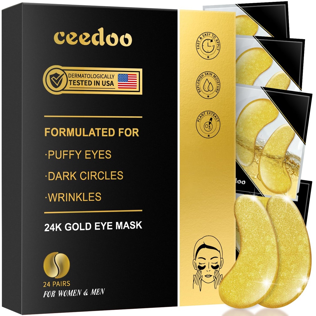 Zem acu patches - 24 pāri zelta zem acu maskas puffy Eyes, tumši aprindās, acu somas, grumbas, kolagēna acu gels ar atjaunojošu ārstēšanu, dāvanas sievietēm