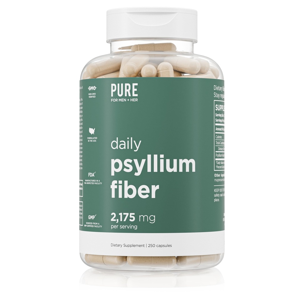 Tīrs vīriešiem Ikdienas Psyllium Husk Fiber Papildinājums Tīrs Viņas ; Gremošanas Regularity & Gut Veselības Atbalsts ; Šķīstošs Fiber Pulveris, 2,175mg Per Servējot       ; 250 Kapsulas