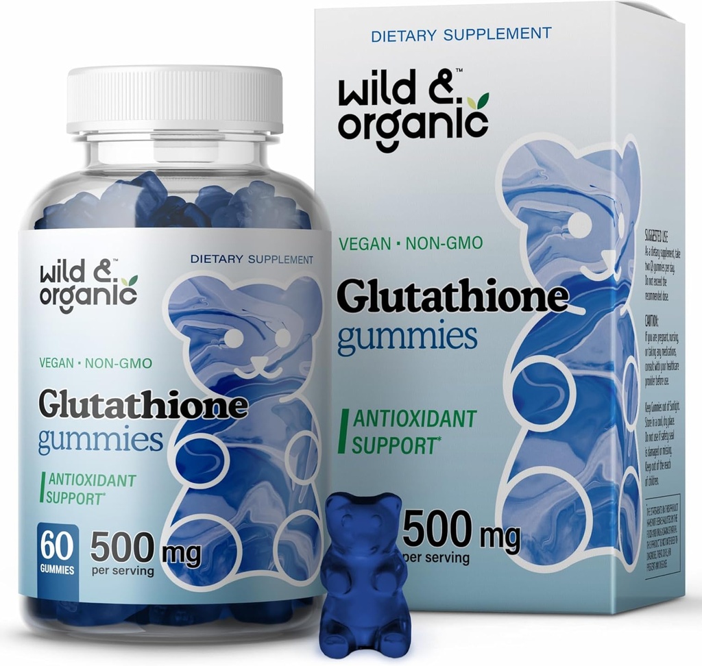 Savvaļas un organiskās L Glutatione Gummies - Pazemināts Glutatione 500mg antioksidantu atbalstam - Aknu tīrīt Detox Papildinājums - 60 Vegan, Non-GMO, Pektīn-Based Chews