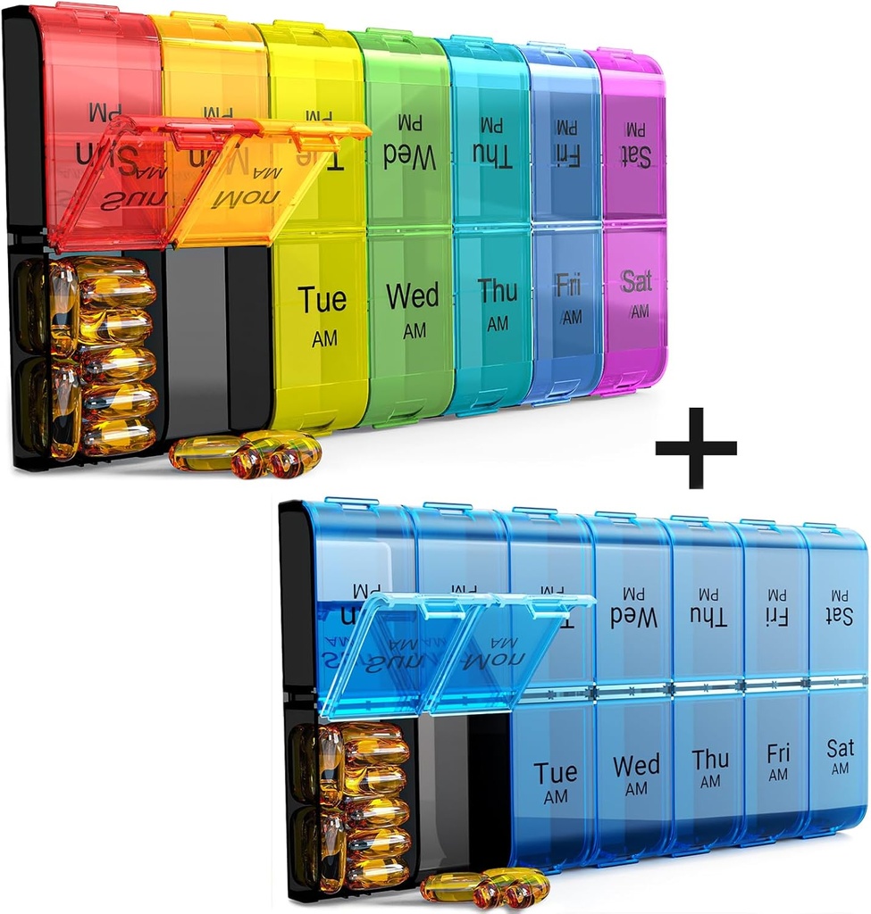 Extra Large Pill organizētājs 2 reizes dienā, Weekly XL AM PM Pill Case, 7 Day Pill Box Divas reizes dienā