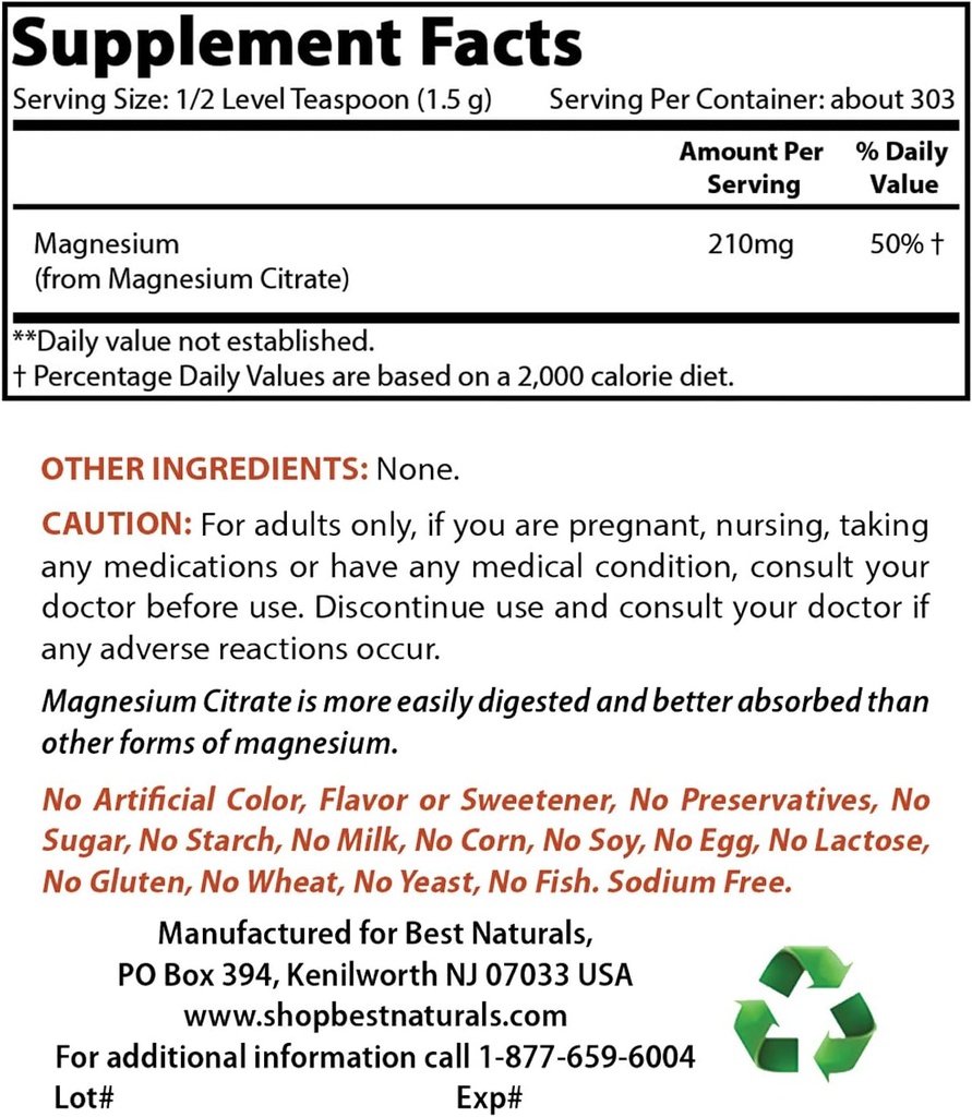 Magnija citrāts, pulveris 1 mārciņa un magnija glicināts 425 mg