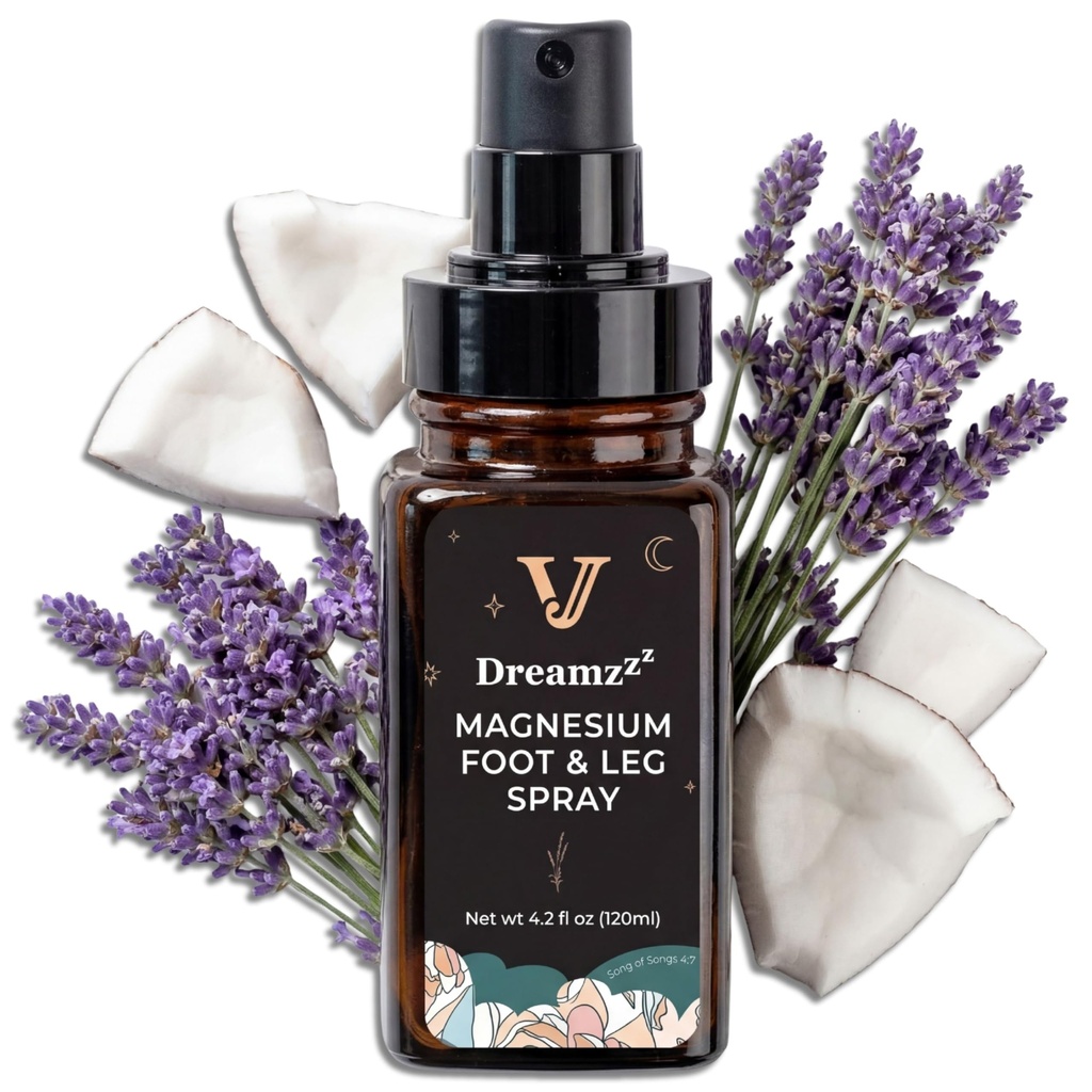 Dreamzzz magnija smidzinātājs kājiņām un miegam – papildināta formula magnija eļļa ar lavandu un kokosriekstu eļļu - Aktuāls magnija pēda un kāju smidzinātājs sievietēm - samazināts lipīgums - 4.2 oz