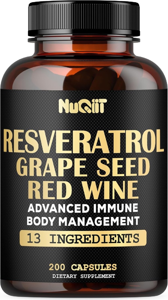Trans Resveratrol Papildinājums ar sarkanvīna ekstraktu, Imūnās un ķermeņa vadības komplekss - Echinacea, Ķiploki Bulb, Berberine HCI, Milk Thattle & More - 200 kapsulas 100 Servējumiem