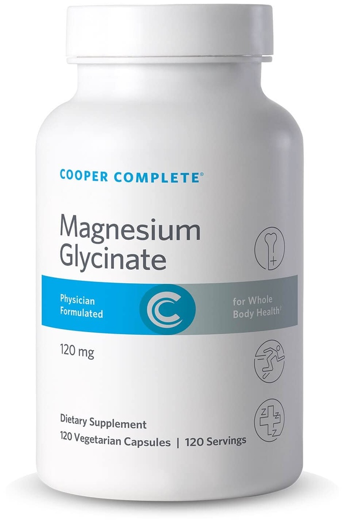 Cooper Complete-Magnesium Glicinate papildinājums - 120 mg Elementāls Magnijs uz veģetārās kapsulas.120 Kapsulas. Iepakojumā 1
