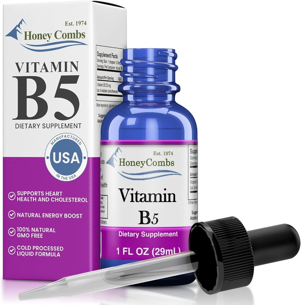Vitamīns B5 Pantothenic Acid Liquid Drops - Ražots ASV - 500% DV uz apkalpo - 36 Pasniedzumi uz konteineru - Great for Men, Women, Children - Vegan Liquid Vitamīni - Bulk Izmēri Pieejams arī