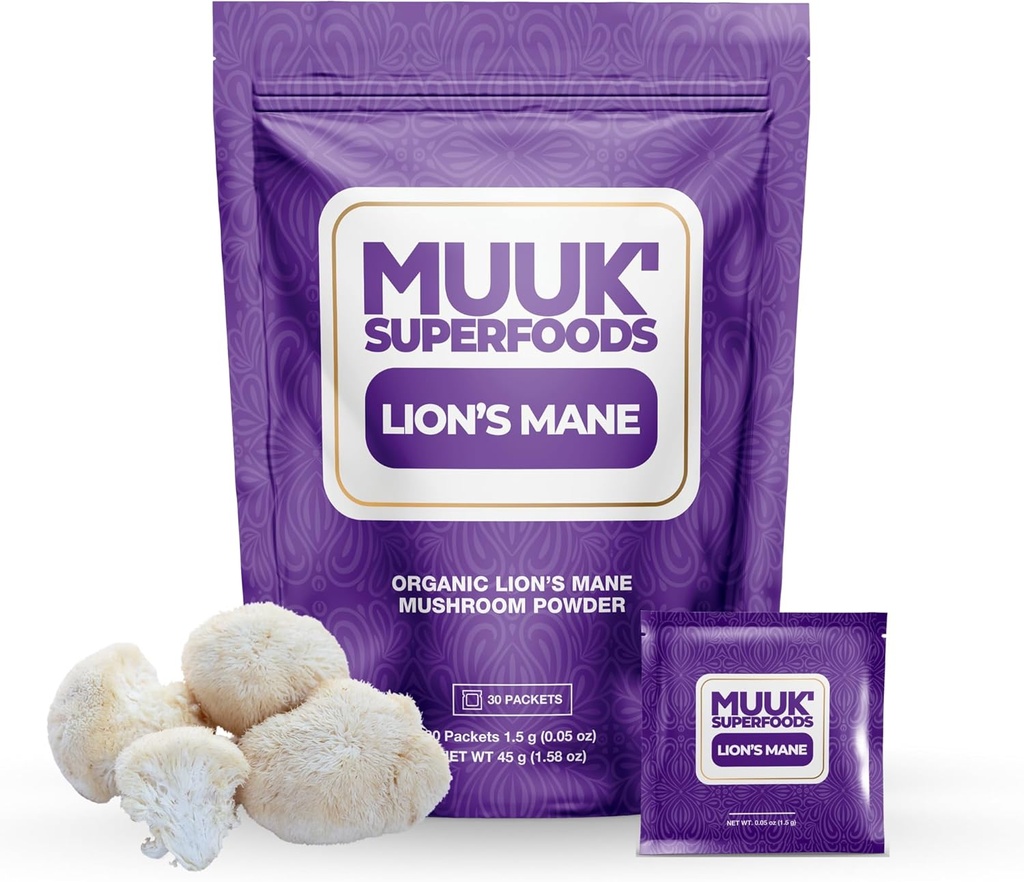 MUUK' SUPERFOODS י Organic Lion's Mane Sēņu pulveris 