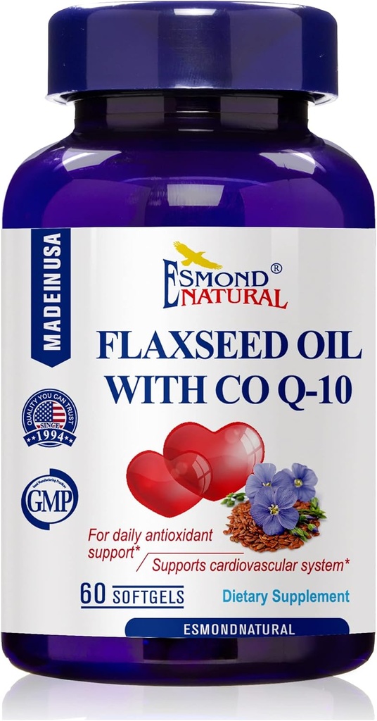 Linsēklu eļļa ar CO Q-10 (Ikdienas antioksidantu un sirds un asinsvadu sistēmas atbalsts), GMP, Natural Product Assn Certified, Ražots ASV - 400mg, 60 Softgels