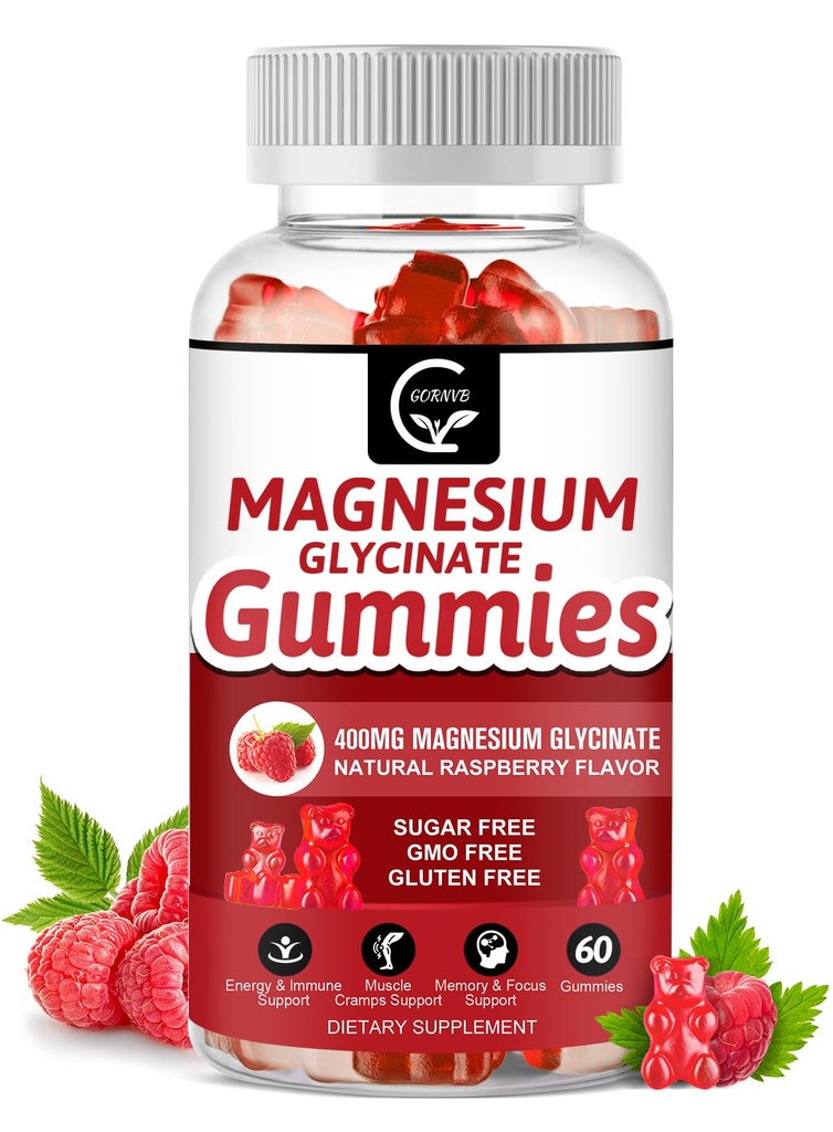 Magnijs Glicināt Gumies 400mg, Mg Kālija Papildinājums ar helātu magnija malātu komplekss, vitamīns D, B6, un CoQ10, Atmiņas, mierīgs, Mood & Miega atbalsts - 60 Skaits (1. iepakojums)