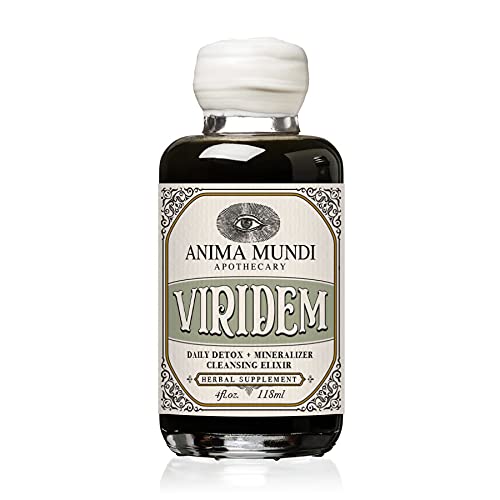 Anima Mundi Apothecary Viridem Greens Detox Elixir - GI & Aknas Detox Šķidruma Papildinājums, Dabīgs Ārstniecības augs ar hlorofilu, Moringa + Organic Chlorella - Pievienot sulu un tējas (4oz / 118ml)