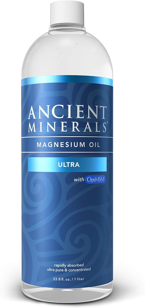 Senie minerāli Magnija eļļa Ultra ar OptiMSM, refill 33,8 oz. - Pure Genuine Zechstein Magnija hlorīda Papildinājums ar MSM - Labākais lokālais ādas pārklājums ādas absorbcijai