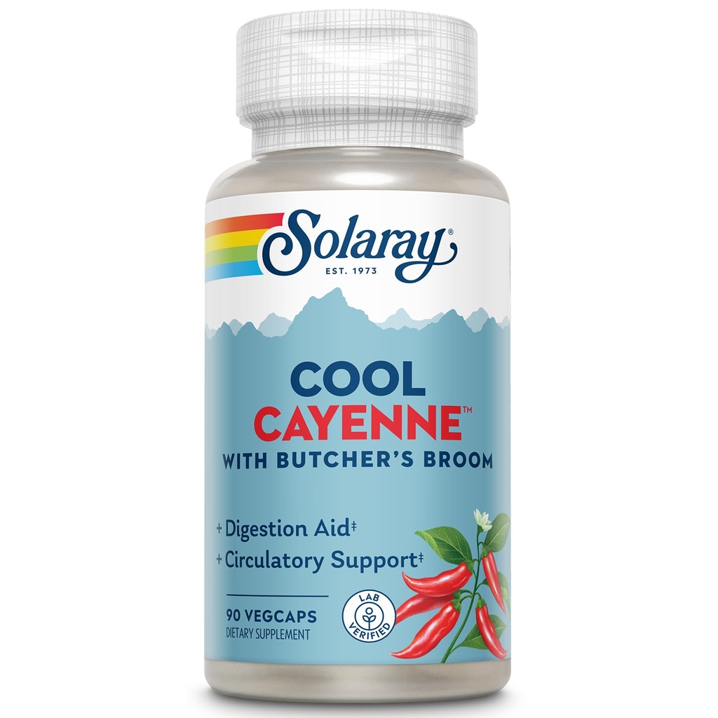 SOLARAY Cool Cayenne Pepper 40 000 HU ar miesniekiem Slota veselīgai cirkulācijai Support