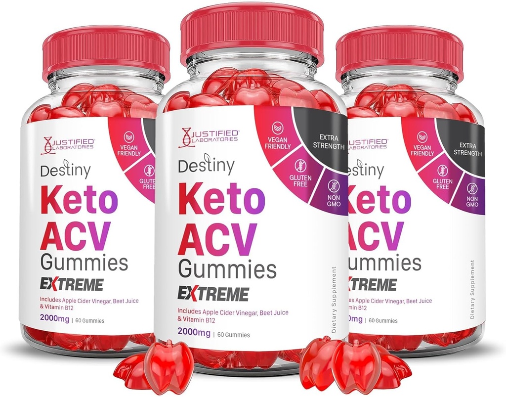 Laboratories (3 Pack Destiny Keto ACV Gumies Extreme 2000MG Destiny Keto Gumies Advanced Formula Apple Sidra Etiķis ar granātābolu Bietu sulas pulveris B12 Vegan Non GMO 180 Gumys