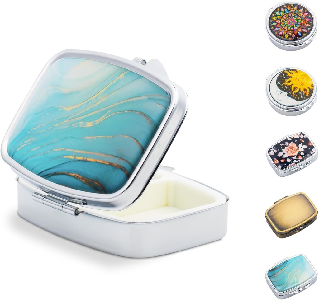 Small Pill kaste Purse, Portable Pill Organizators Medicīnai Zivju eļļas Vitamīni, Metāla Cute Travel Purse Pocket Pill Kaste konteinera turētājs (Rectangle Marble)