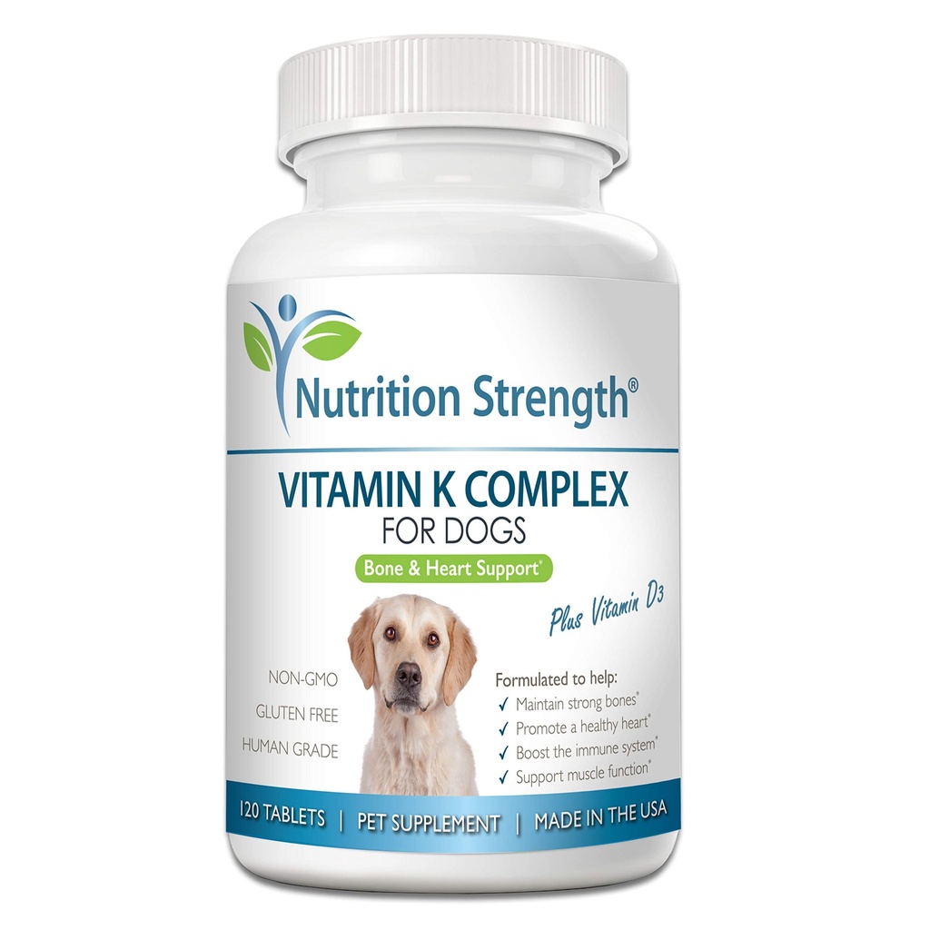 K vitamīns suņiem - K1 & K2 (MK4 + MK7) + D3 vitamīns kaulu veselībai, sirds atbalsts un kalcija absorbcija - Advanced Formula spēcīgu locītavu, muskuļu un imūnās sistēmas atbalsts - 120 tabletes