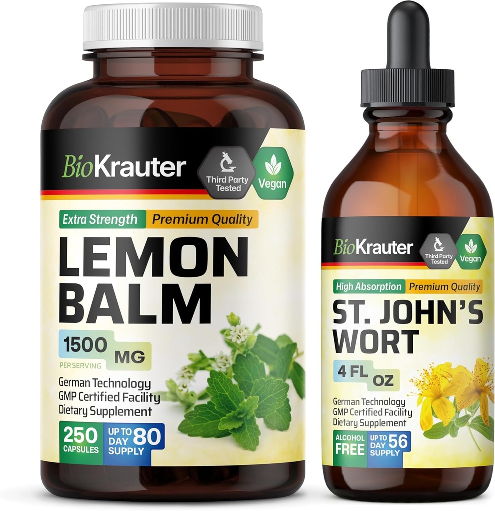 BIO KRAUTER Lemon Balm 250 kapsulas un asinszāles Tinktūra 4 Fl. Oz.