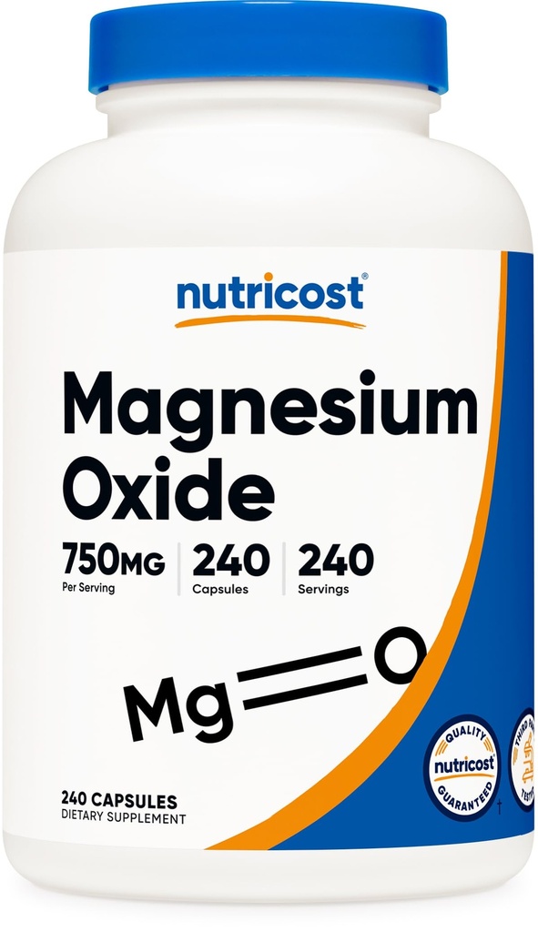 Nutricost Magnija oksīds 750mg, 240 Kapsulas - 420mg magnija, bez GMO, bez lipekļa