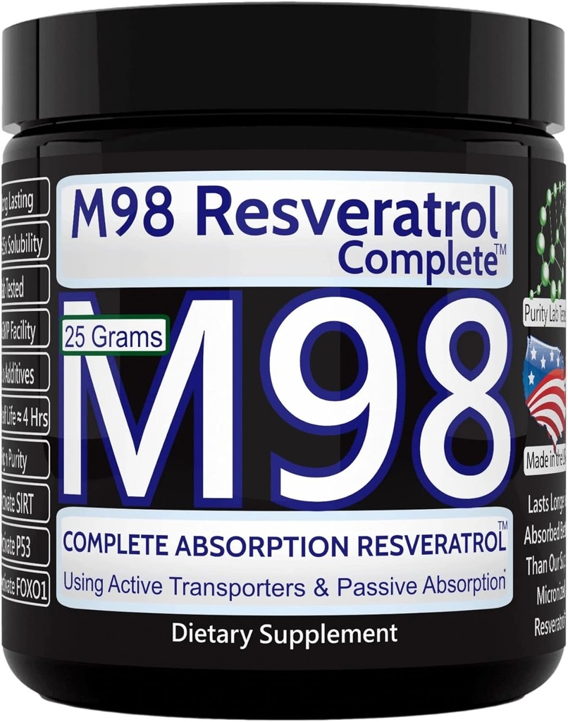 M98 Resveratrol Complete (M98-RC) - Labāk nekā Super Mikronizēts - Tīrs Pulveris - 25 Grams