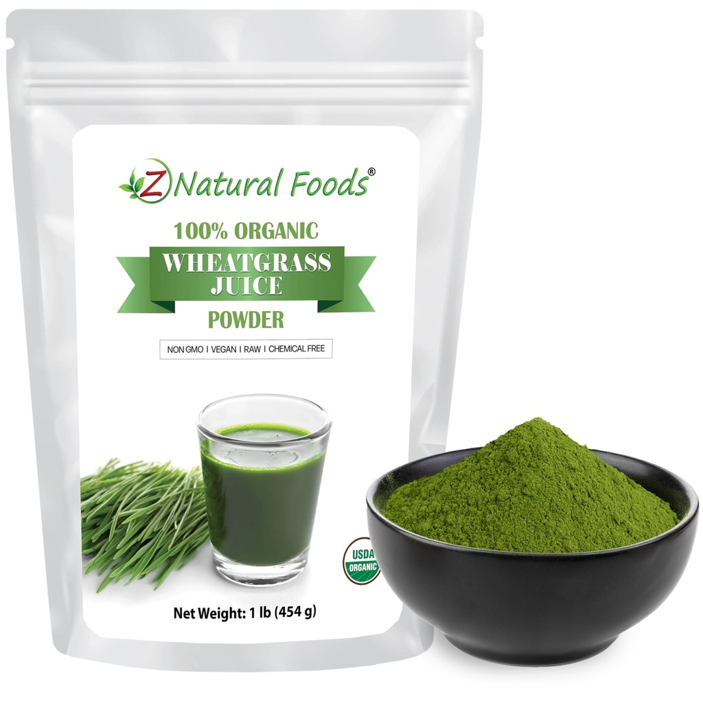 Z Natural Foods Organiskie kvieši Zāles sulas pulveris - Superfood veselīgai novecošanai un gremošanas nodrošināšanai - Non-GMO, Vegan, Kosher - ideāls sulām, jogurtiem un gludekļiem - Kviešu zāļu sulas pulveris Bliss, 1 lb
