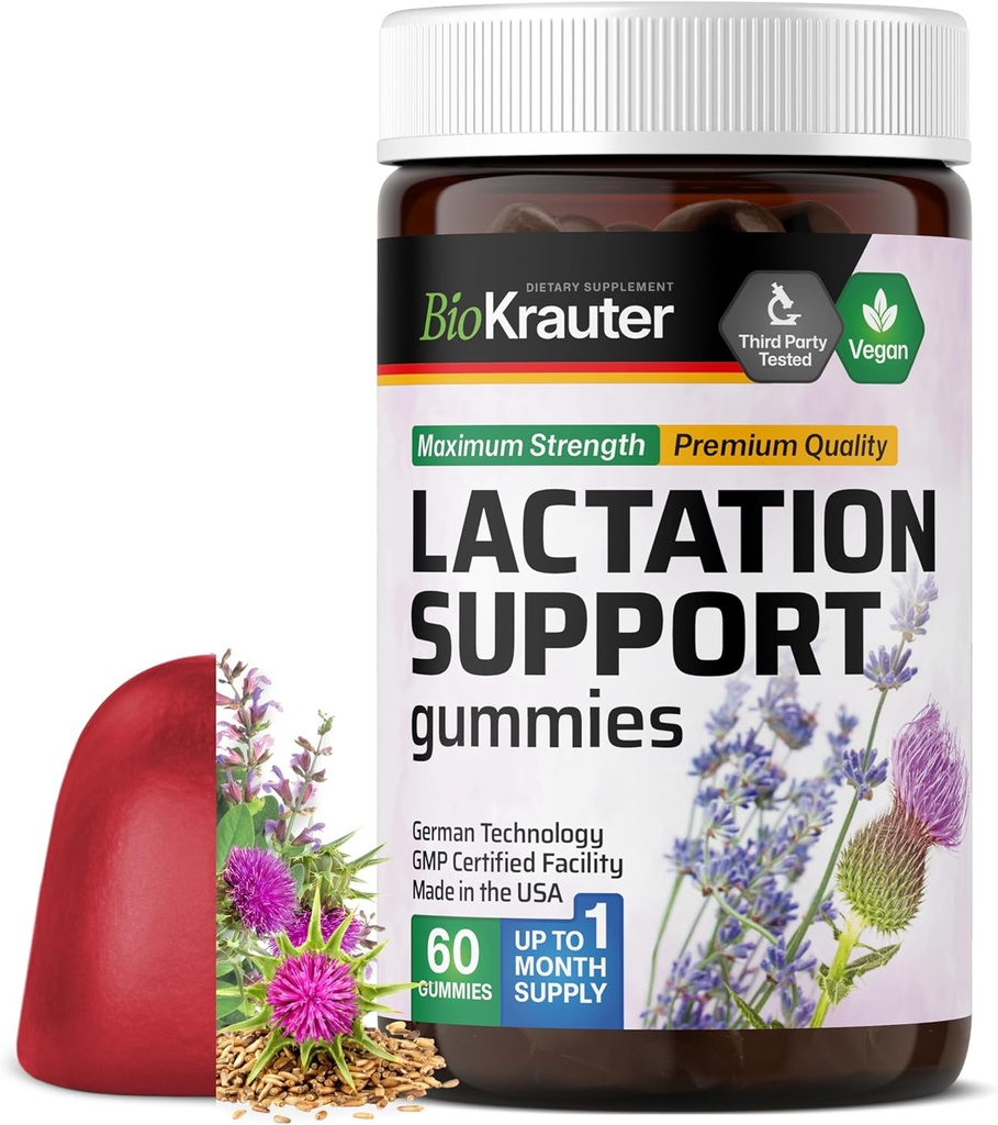 BIO KRAUTER Zīdīšanas atbalsts Gumijas - 60 košļājamās rotaļlietas - Dabiskais zīdīšanas papildinājums - Kazas Rue, Grieķu, Piena dadži - Vegan Zīdīšanas bagātinātāji