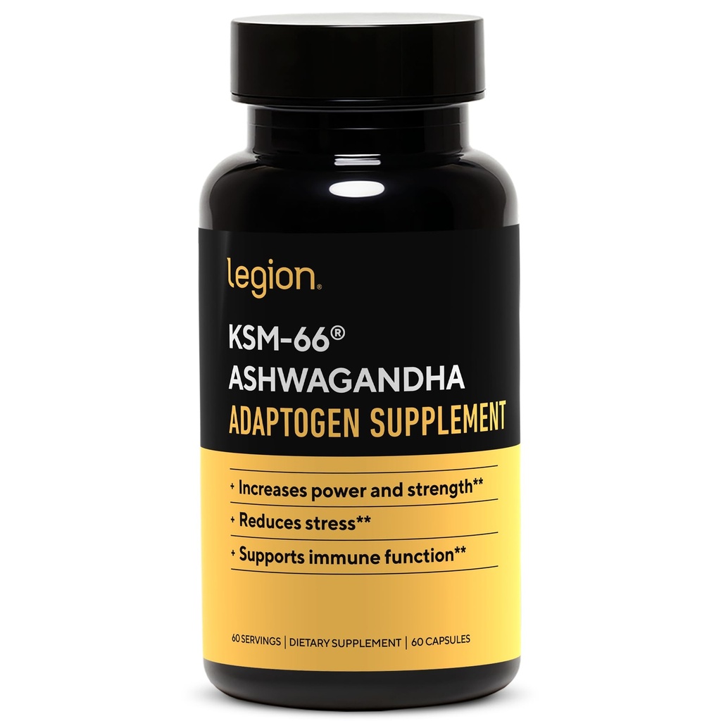 LEGION KSM-66® Ashwagandha saknes ekstrakts - Ashwagandha saknes pulvera papildinājums, lai uzlabotu jūsu koka, miega un athletic veiktspēju - Extra Strength Ashwagandha saknes ekstrakts (60 Kalpo)