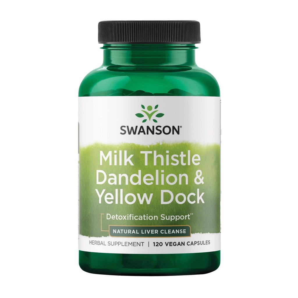Swanson Milk Thattle, Dandelion & Yellow Dock - augu izcelsmes aknu atbalsta papildinājums - dabas papildinājums, kas palīdz uzturēt vispārējo veselību un labklājību - (120 kapsulas) (1 iepakojums)