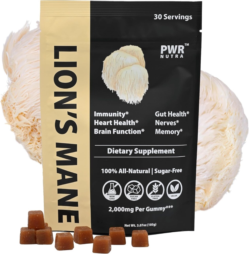 REAL Lion s Mane Mushroom Gummies - sirds, Immunity, iekaisums, smadzeņu atbalsts, Vegan, bezcukura, GF, 30 TRUE Kalpo, 3.7oz