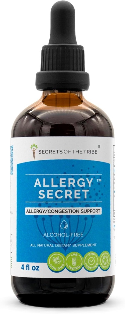 Alerģija Secret Alkohola-free ekstrakts, Tincture, Glycerite Rosemary, Mullein Leaf, Marshmallow, Sting Nattle, Eybrait. Alerģijas/sastrēgumu atbalsts (4 FL OZ)