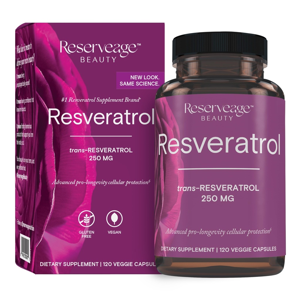 Reserveage Beauty, Resveratrol 250 mg, Antioksidants Papildinājums sirds un šūnu veselībai, Atbalsta Veselīgas novecošanas un imūnās sistēmas, Paleo, Keto, 120 kapsulas