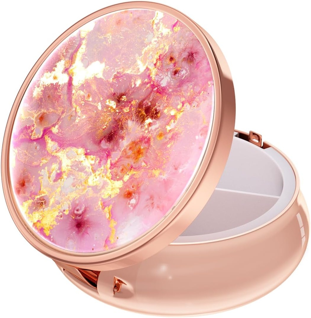 Rouidr Pill Box, 3 iecirkņu Medicine Pill Case, Small Metal Travel Medicine Box for Purse & Pocket, Rose Gold, Gold Pink Marble