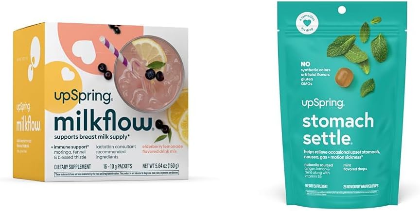 UpSpring Atpūtas pilieni, piparmētru aromāts, 28 Ct+Pilkflow Zīdīšanas Piedeva Dzēriens Sajauc ar Moringa & Svētīgs Thistle, Nav Grieķu, 