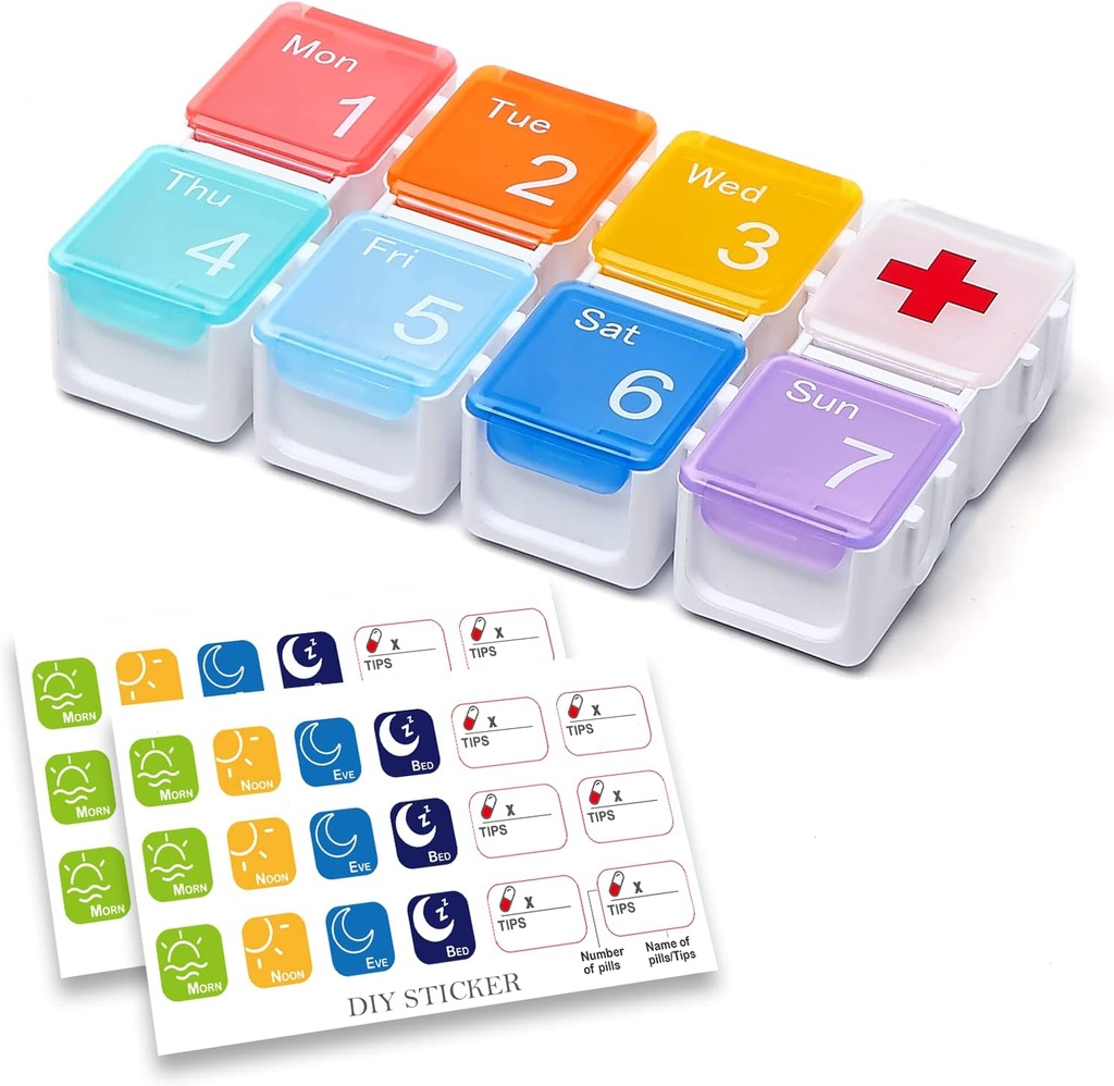Medicīna Organizators, DIY Travel Weekly Pill Organizatora futrālis, Daily Pill Box/Container 7 Day, Pill Dispenser/Container Vitamīnu/zivju eļļas (1 laiks A diena, varavīksne)