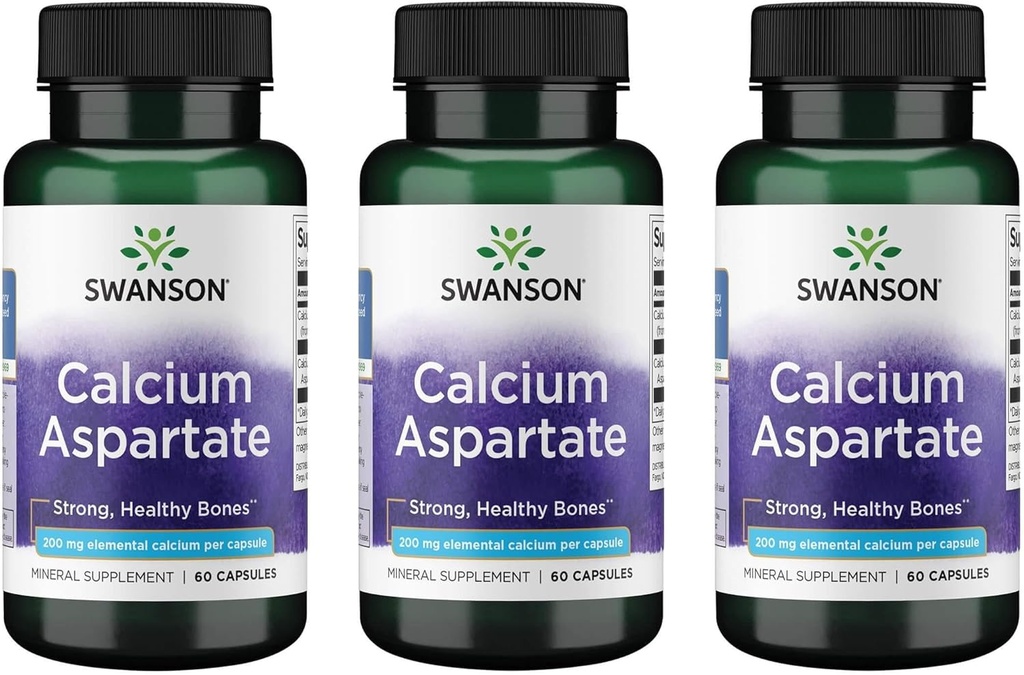 Swanson kalcija aspartāts - augu papildinājums veicinot kaulu, sirds, un muskuļu veselība - dabas formula veicināt kopējo ķermeņa labsajūtu - (60 kapsulas-200mg katrs) (3 iepakojums)