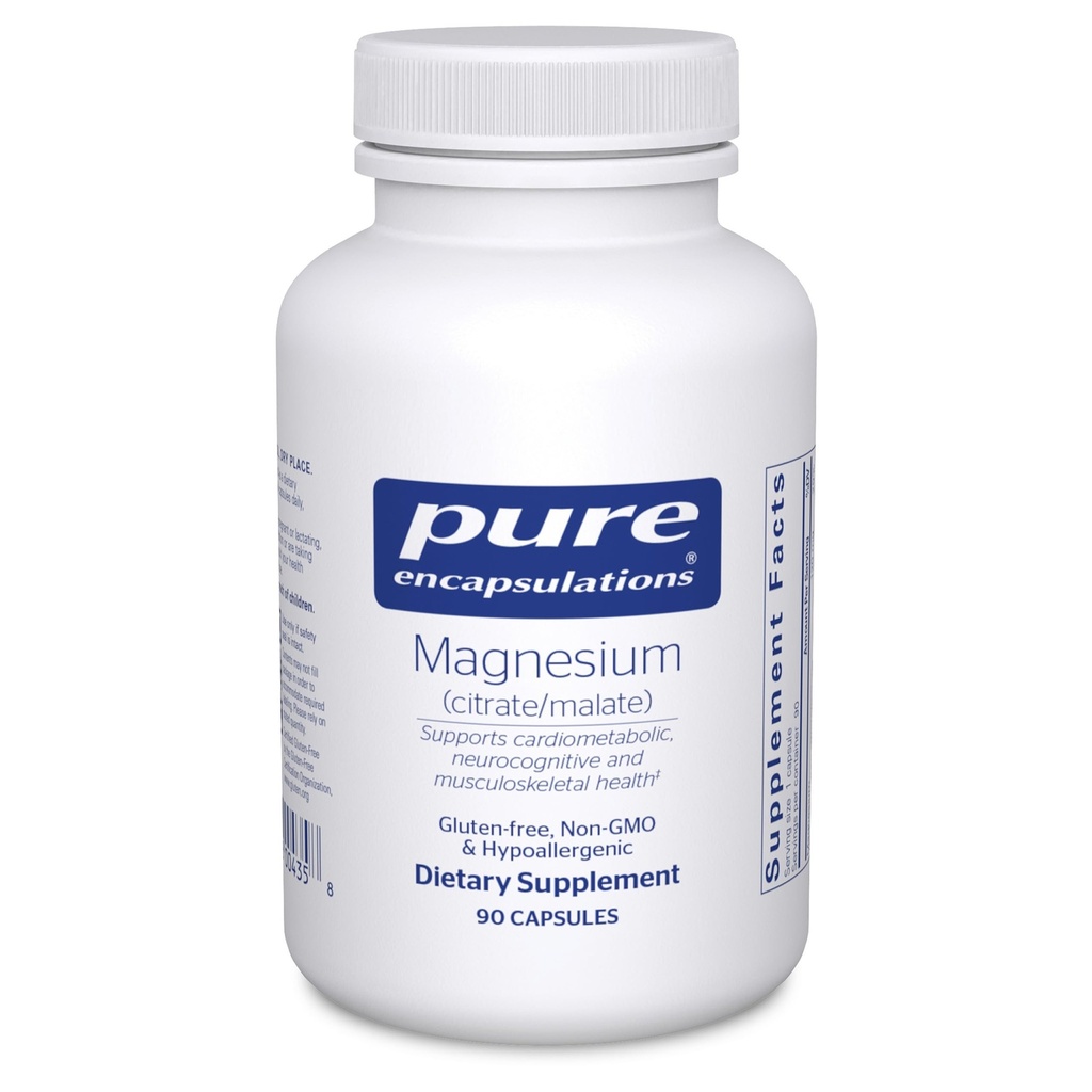 Pure Encapsulations Magnijs (citrāts/malāts) - Magnija papildinājums uzturvielu izmantošanai, enerģijai, kauliem un sirds veselībai* - ar magnija citrātu un malātu - 90 kapsulas