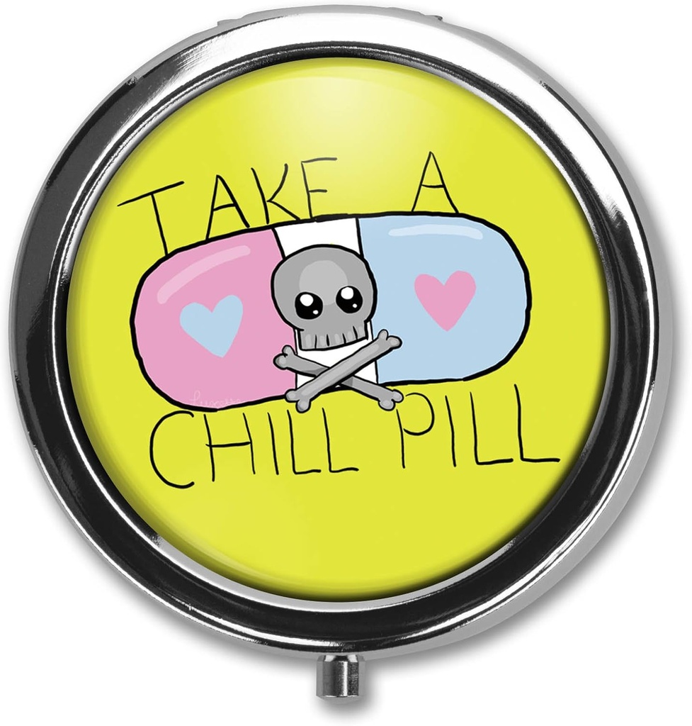 Cute Cartoon Take Chill Pill Quotions Pill Box Case Trinket Stash Box Phone Dial Pop Art Retro Medicinal Tablet īpašnieks Organizators - 3 iecirkņi