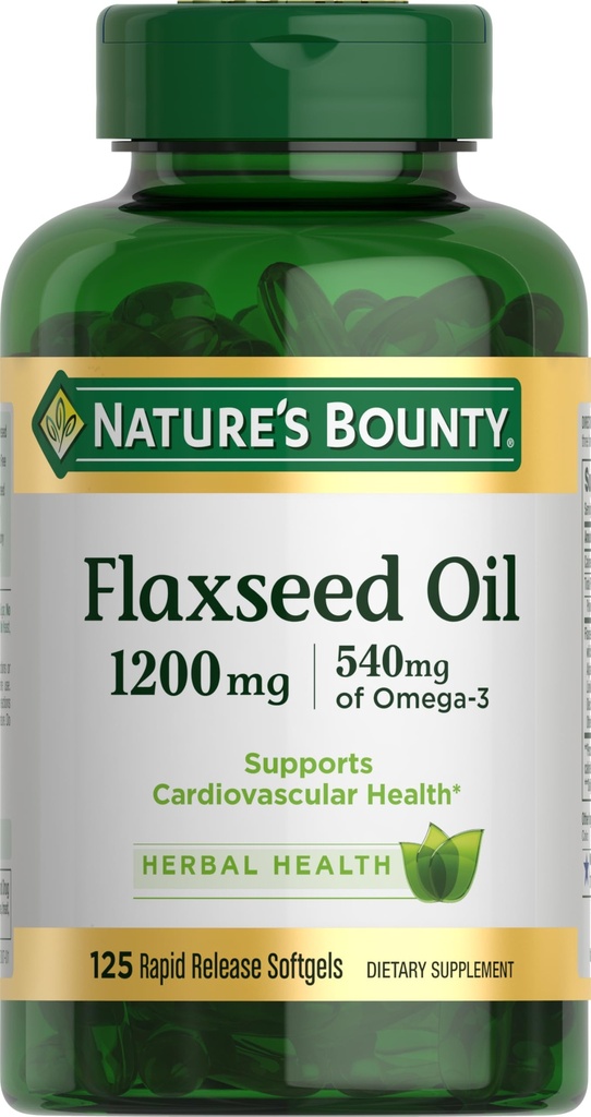 Dabas Bounty Flaxseed un Omega 3, uztura bagātinātājs, Atbalsts sirds un asinsvadu veselība, 1200mg, Softgels, 125 sn