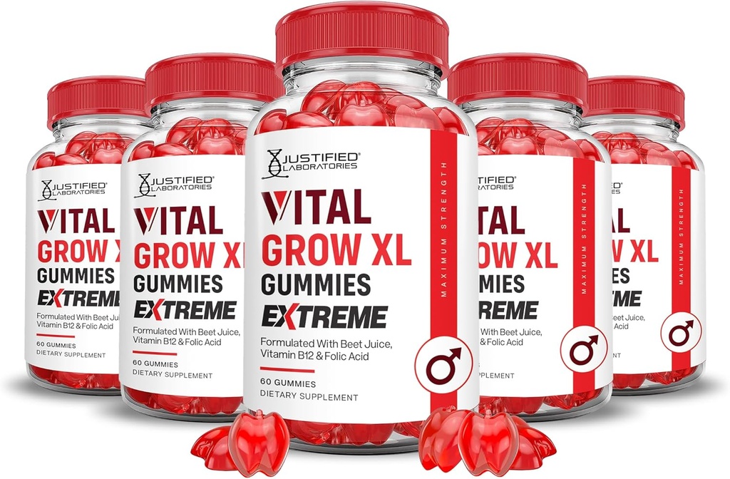 Laboratories (5 Pack) Vital Grow XL Extreme 2000MG Veiktspēja Gumies Advanced Formula Formulēts ar ACV Granātābolu Biešu sulas pulveris B12 Vegan Non ĢMO 300 Gumys