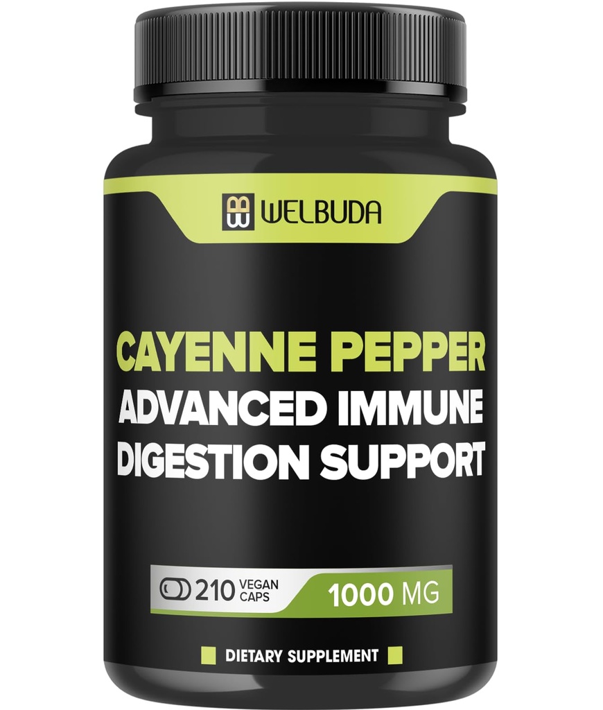 210 kapsulas - Cayenne Pepper bagātinātāji ekstrakts 10:1 ar berberīnu HCI, ķiploku sīpolu, olīvu lapu un vairāk - kombinētā formula gremošanas veselībai, sirds veselības un imunitātes funkcija atbalsts