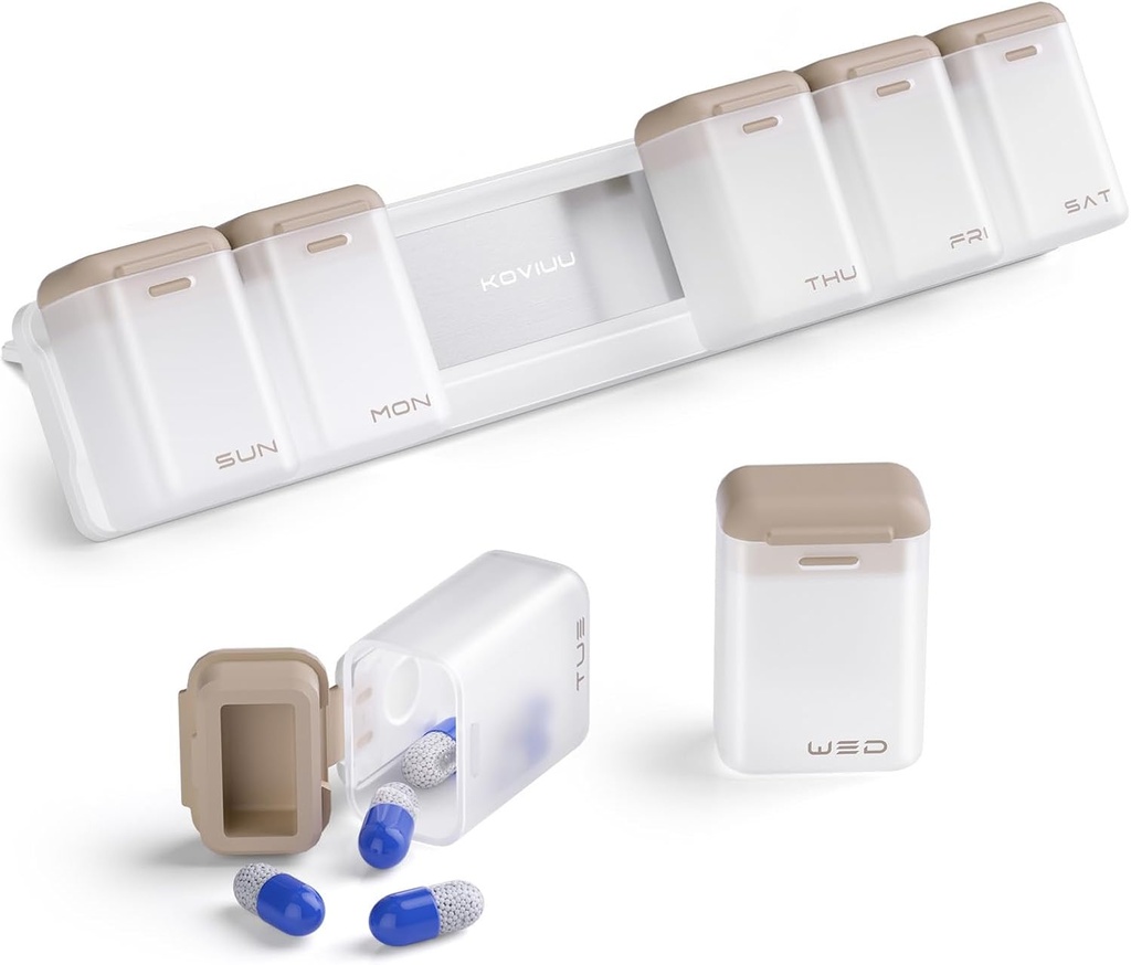 Nedēļas tabletes Organizators Magnētisks, noņemams Pill Box 7 diena 1 Laiks dienā, liels Pill Case Travel, Nedēļa Vienu reizi dienā Medikamentu Dispenser, Medicine Konteiners turētājs papildinājums Vitamīnu, Brown