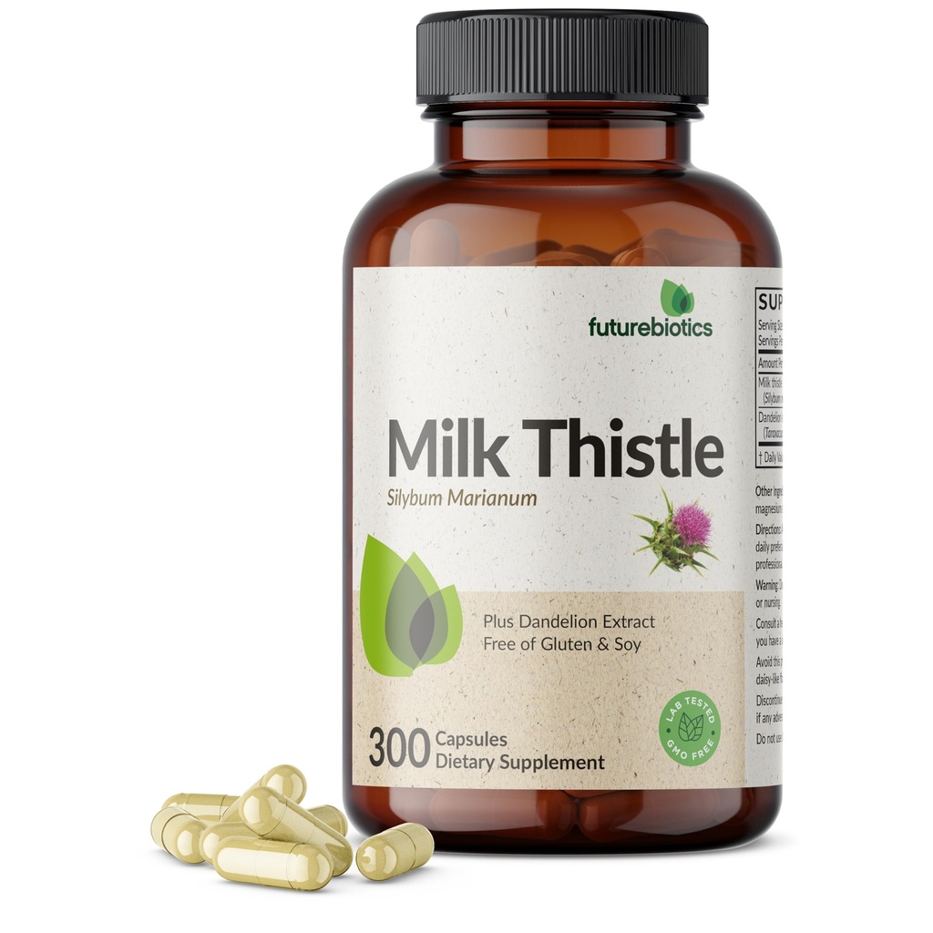 Futurebiotics Milk Datele Silymarin Marianum & Dandelion Saknes Aknu veselības atbalsts, Antioksidantu atbalsts, Detox, 300 kapsulas