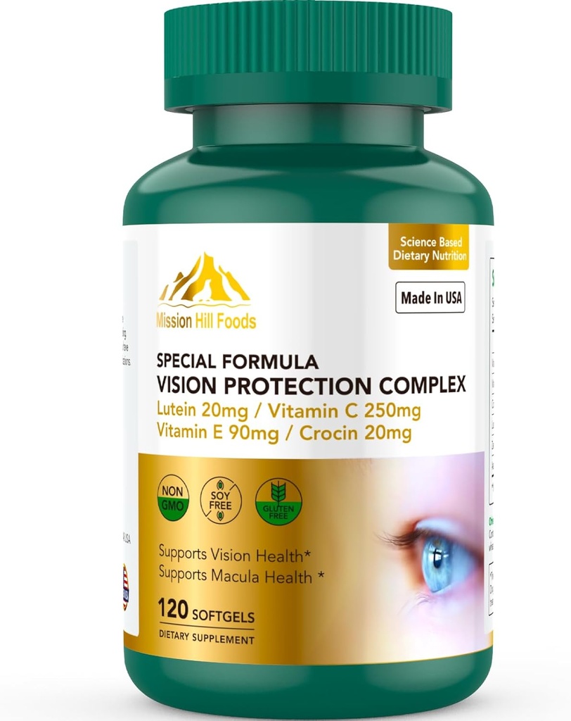 Luteīns un zeaksantīna piedevas - 6 in 1 redzes aizsardzības komplekss ar luteīnu 20 mg, Zeaksantīnu, astaksantīnu, krokīnu, C & E vitamīnu, 120 softgeliem, ne-GMO, bez lipekļa, atbalsta acu veselību