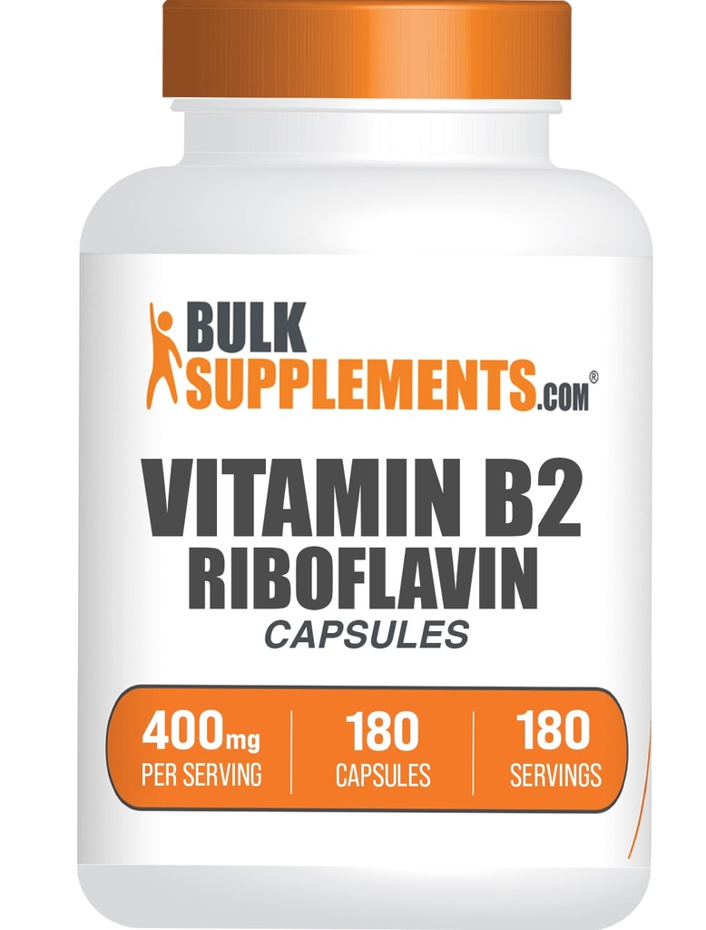 BulkSupplements.com Riboflavīna kapsulas - vitamīns B2 400 mg, riboflavīns 400 mg - Essential B Vitamīns, bez lipekļa, 1 kapsula katrā apkalpo, 180 kapsulas (1. iepakojumā)