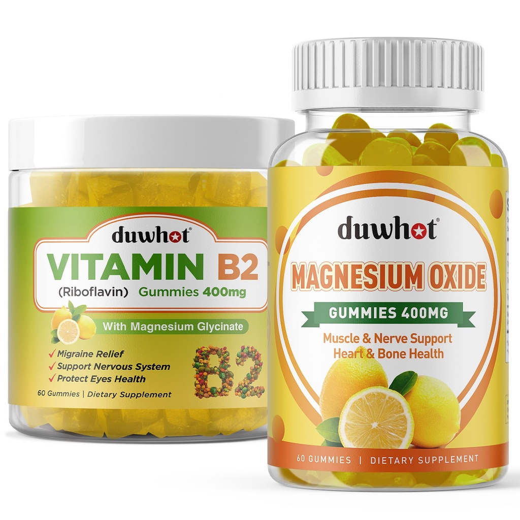 Migraine Relief - vitamīns B2 Gumijas (Riboflavin) 400mg un magnija oksīda Gumies 400mg, galvassāpes atvieglojumu un nervu sistēmas atbalsts