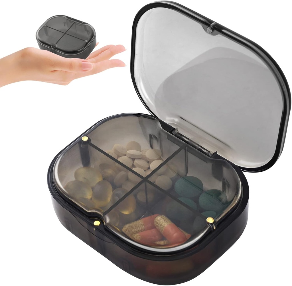 Daily Pill organizētājs, 4 iecirkņi Portable Pill kaste ar mitruma-Proof dizains, Cute Medicine organizētājs turēt vitamīnu, zivju eļļa, papildinājumi un zāles
