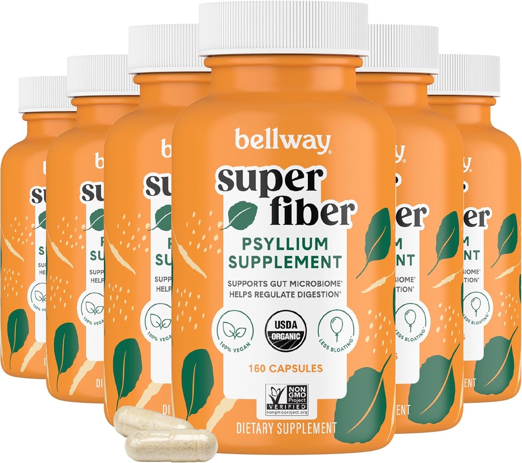 Zvaniņu Super Fiber Kapsulas (6 Iepakojums) - USDA Organic Psyllium Husk Kapsulas - Dienas Psyllium Husk Fiber Papildinājums Gremošanas veselību un regularitāti, augu bāzes, ne- GMO, Kosher - 960 Kapsulas